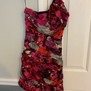 One shoulder, multi-red, pink color
